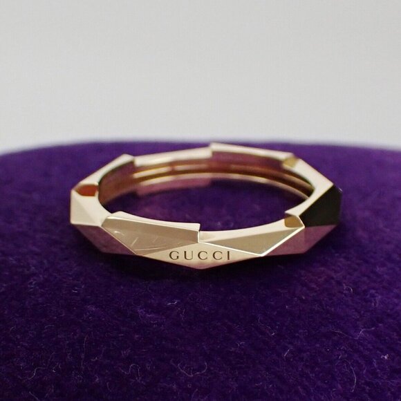 GUCCI Logo Link To Studded Ring Au750 (18K) Size 22 Yellow Gold Italy 25RK868 - Picture 1 of 13